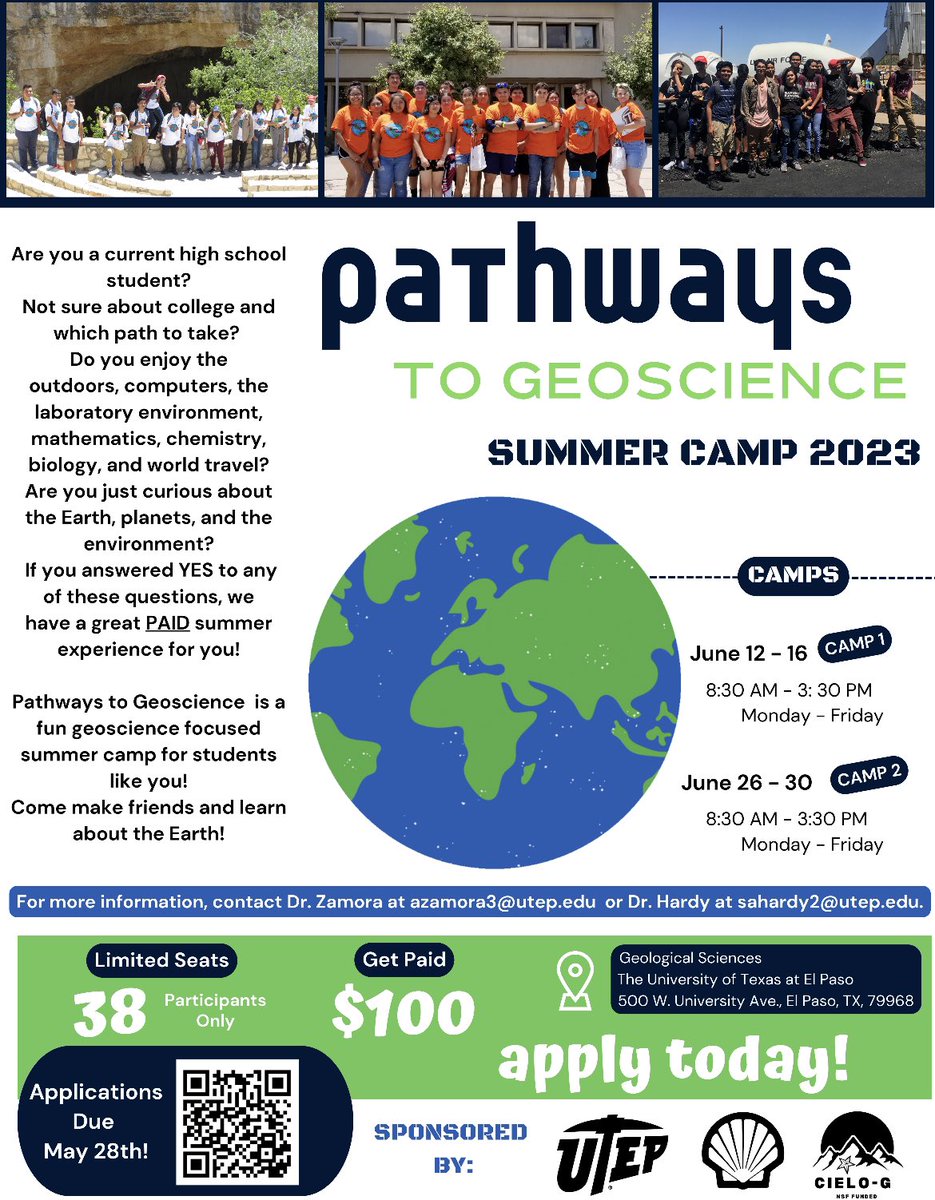 Are you a high school student or know of one who is interested in the geosciences? Then the Pathways Summer Camp is the perfect opportunity for you! 

Hurry! Applications are due May 28th with only 38 spots available!