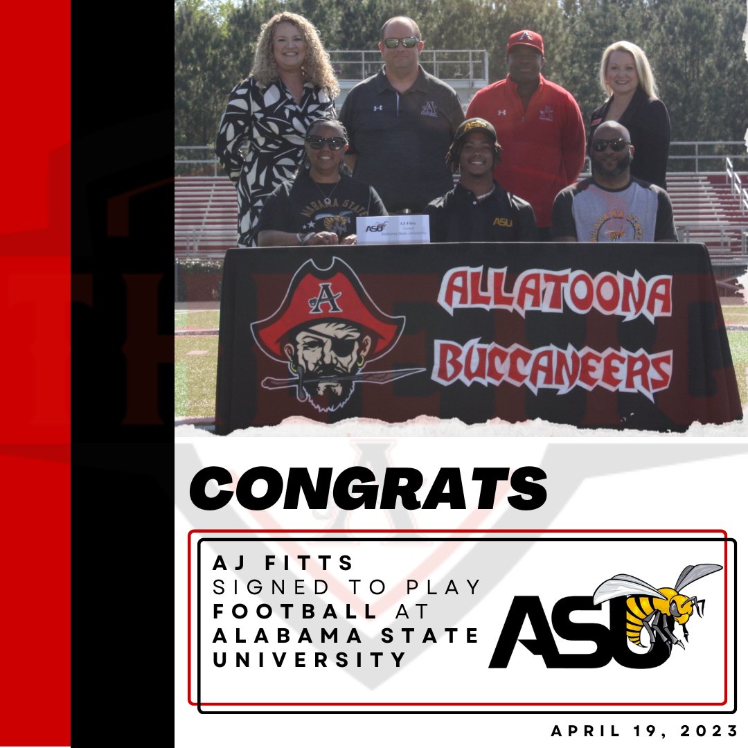 toona_athletics's tweet photo. Congrats to Buc AJ Fitts @aj_fitts on signing with Alabama State University Football @bamastate_fb today!  #GoBucs #AnchoredInExcellence @cobbschools @cobb_sports @mdjonline https://t.co/lZZS9mANnC