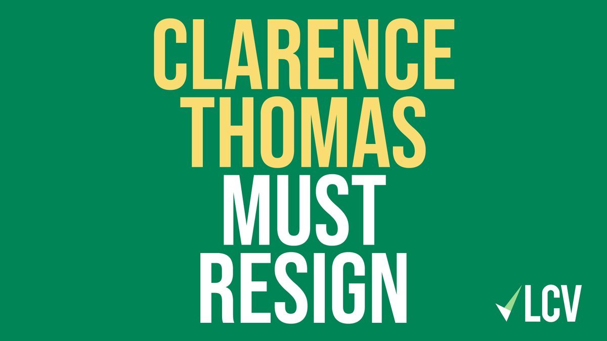 LCVoters's tweet image. No one is above the law.

Clarence Thomas' huge gifts from a billionaire megadonor are one of the biggest ethics scandals in the Supreme Court's history.

Today, for the first time ever, LCV is taking the unprecedented step of calling on Justice Thomas to resign. #ThomasResign