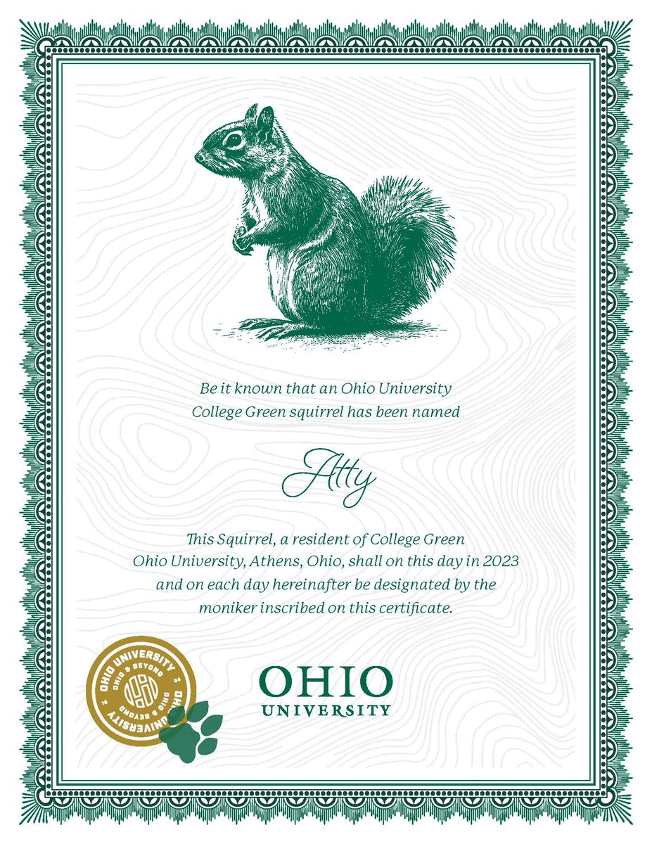 Ok so for my alma mater’s annual day of giving they were extra special clever and let us name a squirrel with a donation.  If you spent time at <a href="/ohiou/">Ohio University</a> you’ve got squirrel stories. In honor of my last years in Atty complex, I give you my donation and now there is an Atty squirrel.