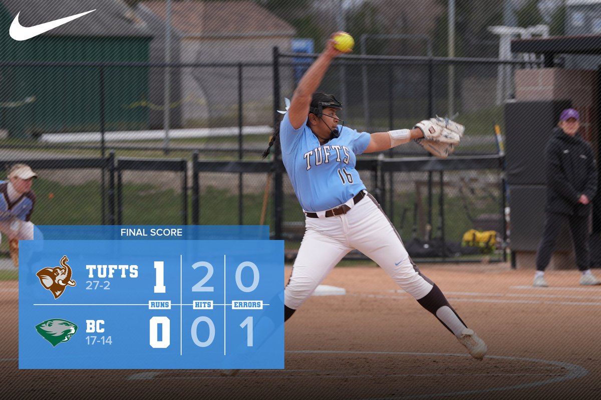 SB | Perfect Game!

<a href="/TuftsSoftball/">Tufts Softball</a> first-year Emilie Doty pitched a perfect game (21 up, 21 down) today at Babson College in a 1-0 Jumbo win! She struck out 7 and was helped by two great catches in left by Kat Yuzefpolsky.

#JumboPride // #GoJumbos