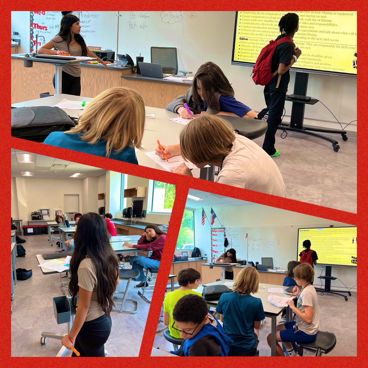 MelRickli's tweet photo. I 👀 u @HumbleISD_CTE wheel @HumbleISD_KMS cougars 🐾 teaching each other about the art of A/V!   🎥🎞️✨ #GuidedNotes #KMScougarpride https://t.co/7dyqM5xFqf