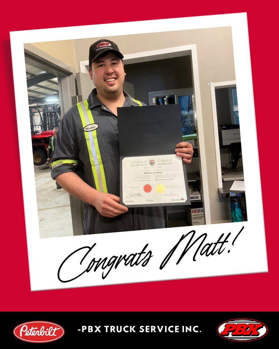 PBXTRUCKSERVICE's tweet photo. PBX is proud of Matt for earning his red seal! His character, work ethic, and leadership make him a wonderful person to work with. Congrats Matt! 👏👏
.
.

#trucking #happy #mechanic #certification #Congratulations #manitoba #peterbilt #Canada #redseal #pbxtruckservice #steinbach https://t.co/OK0LoALFbH