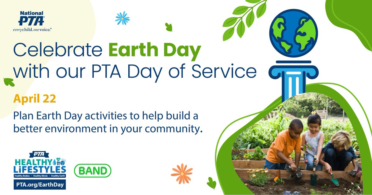 Join us for National PTA’s 2023 Day of Service! Sponsored by <a href="/thebandapp/">BAND</a>, local PTAs will activate Earth Day activities, building a better environment in their local community! Visit our Day of Service webpage for more information and register today. pta.org/home/events/da….