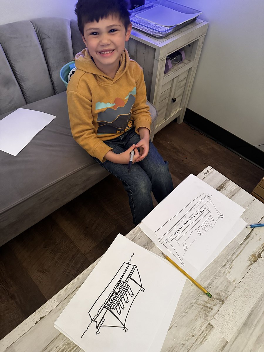Enjoying time with this sweet little artist drawing and talking ships! 🚢 ♥️ <a href="/JresRockets/">JRES</a> <a href="/JRESRamey/">Mrs. Ramey’s Kinders</a>