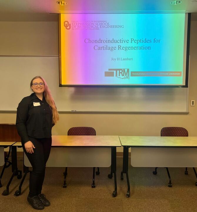 Detamore Lab (@detamore_lab) on Twitter photo Great presentations at the 2023 Undergraduate Research Day by Claudia Iribagiza, Joy Lambert, Dylan Garcia, and Kayla Gorham!
Congratulations to Joy for winning 1st place in the BME category! And credit to her mentor, Prof. Townsend.
<a href="/sbme_ou/">OU SBME</a> <a href="/ENGINEERINGatOU/">Engineering at OU</a> <a href="/DoctorMeowsend/">Jakob Townsend</a> Great presentations at the 2023 Undergraduate Research Day by Claudia Iribagiza, Joy Lambert, Dylan Garcia, and Kayla Gorham!
Congratulations to Joy for winning 1st place in the BME category! And credit to her mentor, Prof. Townsend.
<a href="/sbme_ou/">OU SBME</a> <a href="/ENGINEERINGatOU/">Engineering at OU</a> <a href="/DoctorMeowsend/">Jakob Townsend</a>