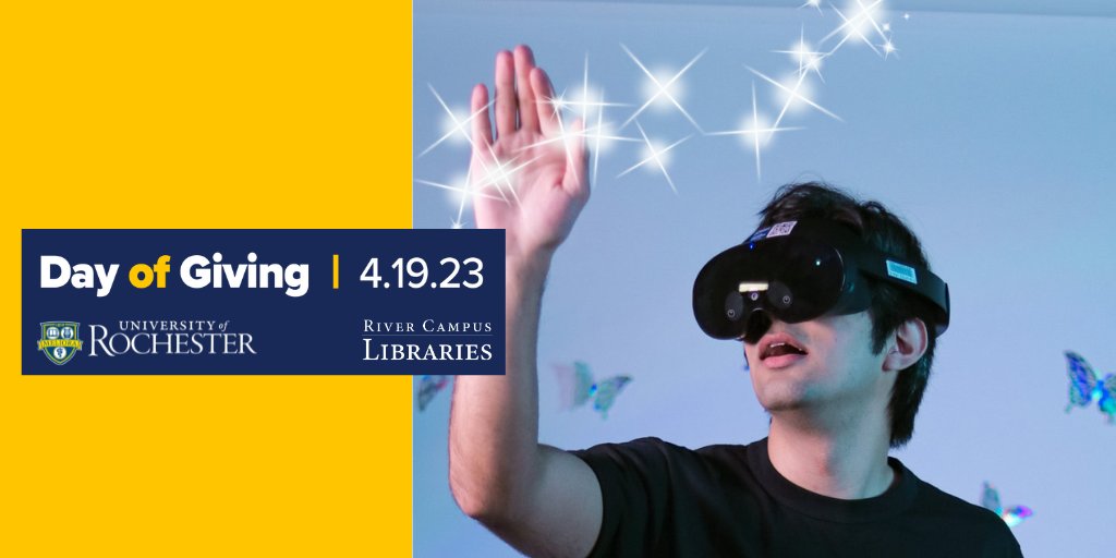 StudioX_RCL's tweet photo. Day of Giving 2023. It’s not too late to give! As UR’s hub for #XR, Studio X fosters a community of cross-disciplinary collaboration and peer to peer learning that lowers the barriers to entry and drives innovation research and teaching. https://t.co/PT2ancWc05 @RCLibraries https://t.co/mNEfADomyZ