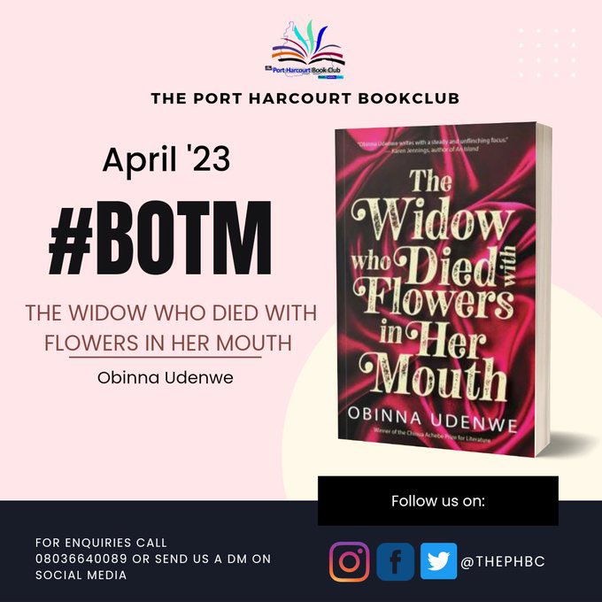 The Port Harcourt Bookclub will be reading and discussing my book, THE WIDOW WHO DIED WITH FLOWERS IN HER MOUTH on April 23rd. #books #storiescollection #newbookalert #bookreading