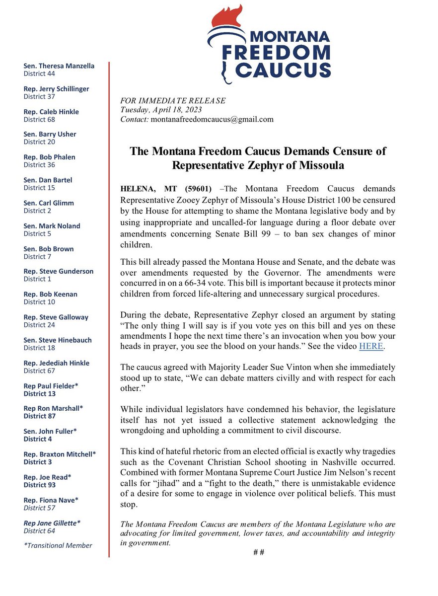 Montana is considering censuring their one trans woman rep, the first in MT history, because she saidthe blood of the trans kids affected by their bills would be on their hands.

So let me say it CLEARLY, for ALL reps that vote for these bills:

Their blood is on your hands.
