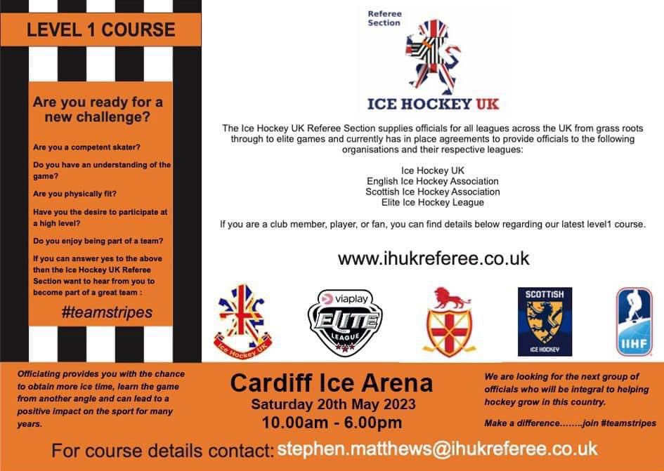 NIHLhockey's tweet photo. 🟧 ARE YOU READY FOR A NEW CHALLENGE? 🟧

The @IceHockeyUK Referee Section want to hear from YOU. 

Level 1 course: Cardiff Ice Arena, Saturday 20th May, 10am start. 

https://t.co/tTV6QEjCLW

#teamstripes https://t.co/R3XkL8BtkI