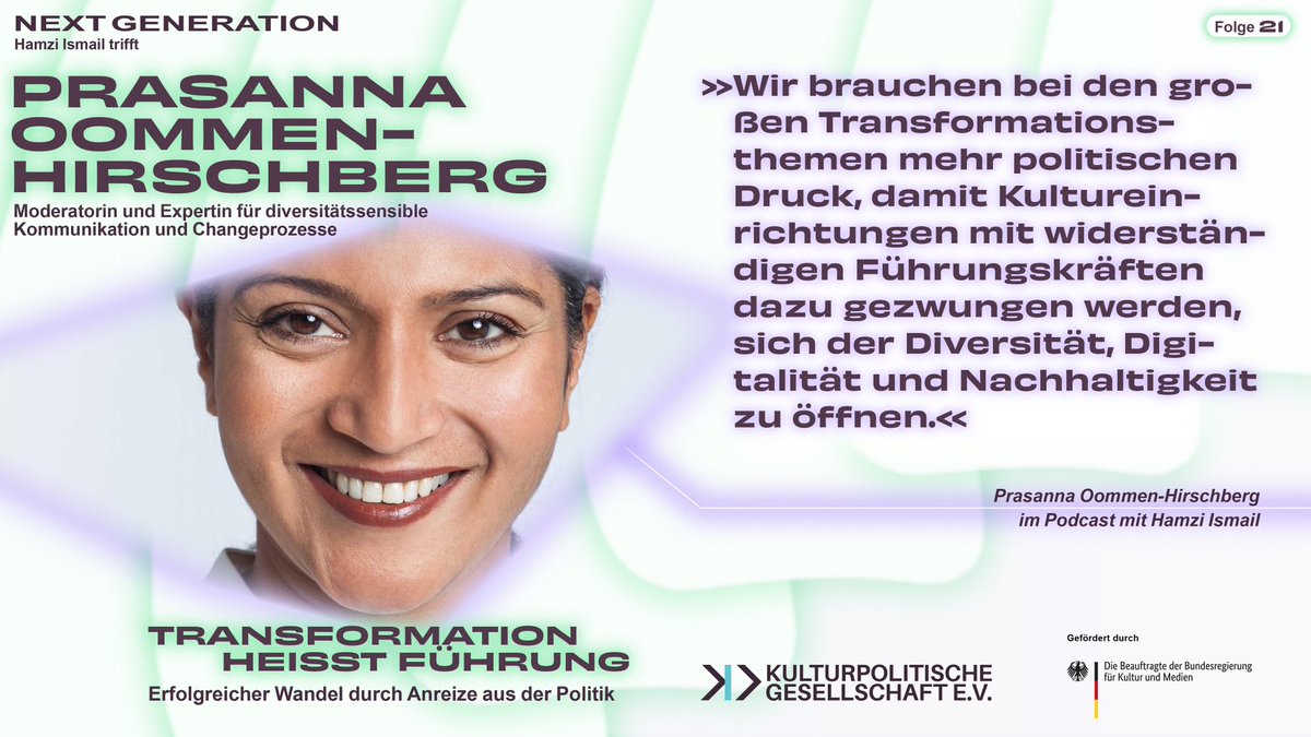 Meine neue Podcast-Folge von #nextgeneration ist da 🤗😍 Und ich freue mich sehr meine Moderations-Kollegin und Freundin <a href="/PrasannaOommen/">Prasanna Oommen</a> als Gast gehabt zu haben 🤗 

Überall da wo es Podcasts gibt, u.a. bei Spotify: open.spotify.com/episode/15BVQj…

Credits wie immer an <a href="/Kupoge/">Kulturpolitische Gesellschaft e.V.</a>