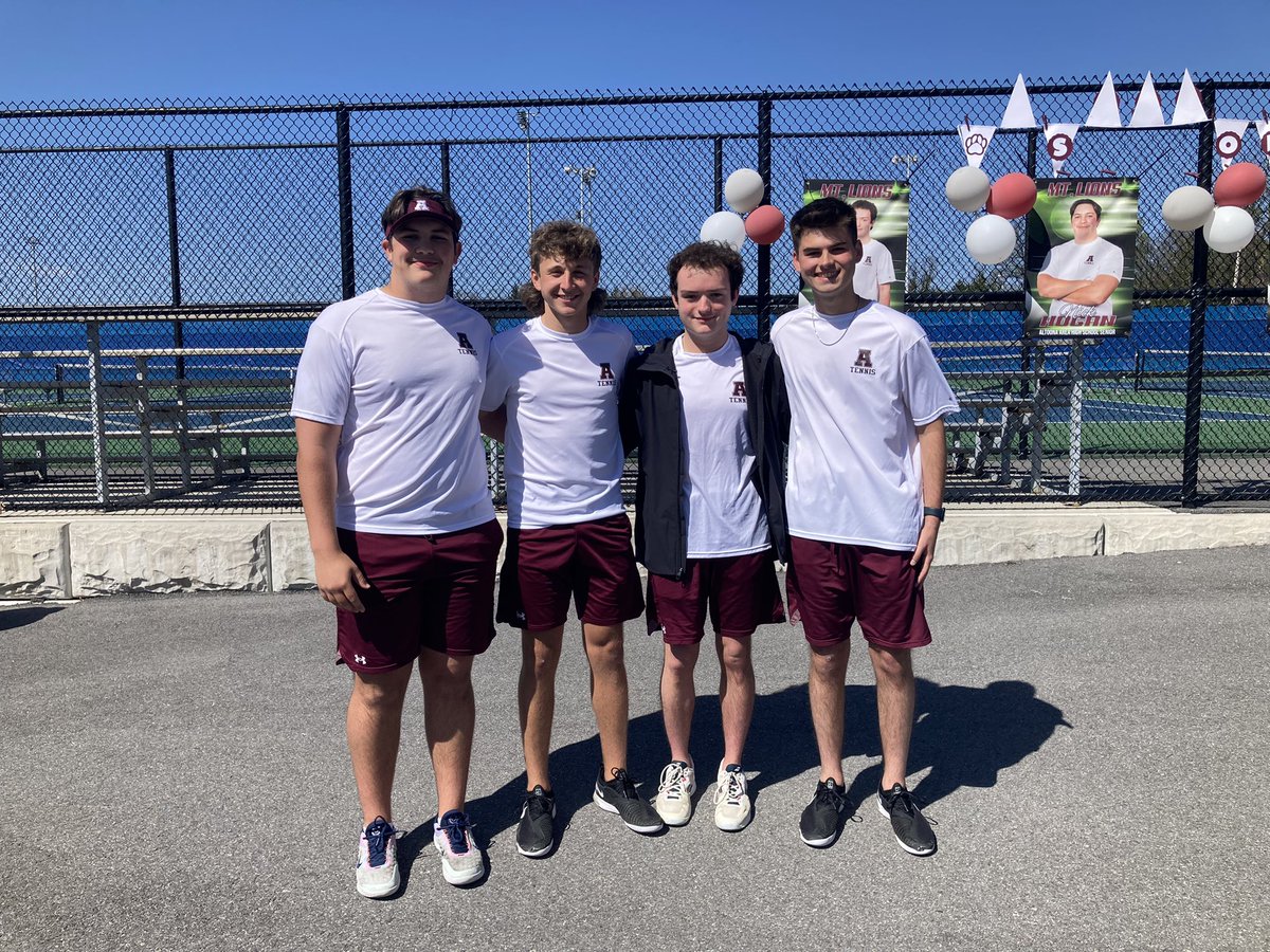 AltoonaAthletic's tweet photo. Congrats @AltoonaTennis seniors.   Awesome group of young men!! Hogan Batrus Crownover. Carey.  @AASDSuper @AAHSStuCouncil @AltoonaEcho @altoonastrength #AltoonaProud https://t.co/T97rEBNuvz