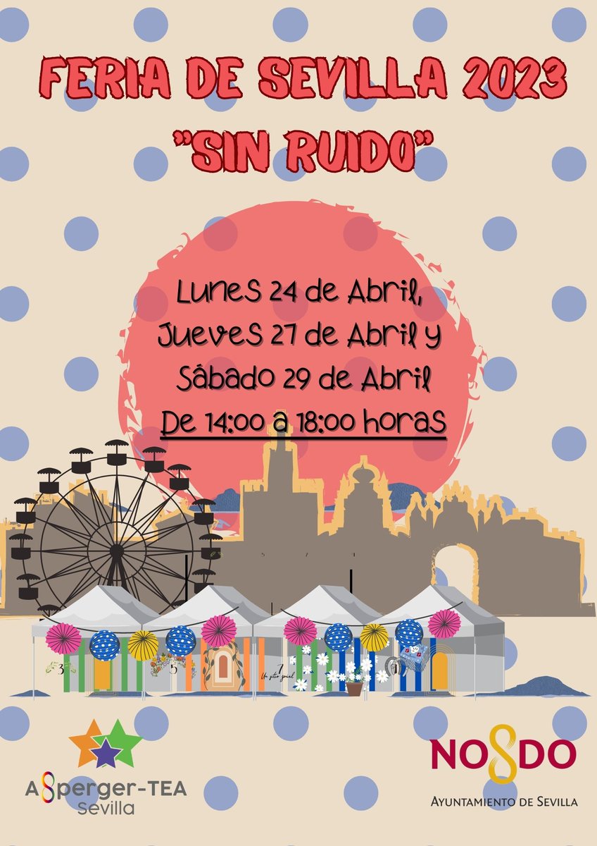 AspergerSevilla's tweet photo. Agradecer al @Ayto_Sevilla y a las empresas feriantes, mantener la iniciativa de"Feria de Sevilla sin Ruido" para este 2023, con la Calle del Infierno sin ruidos el Lunes,Jueves y Sábado de Feria en horario de 14:00 a 18:00 horas para las personas con hipersensibilidad sensorial. https://t.co/T8x6djJcm3