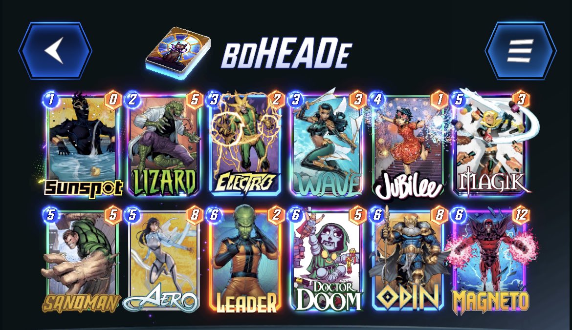 JonSnaps's tweet image. With the changes to Leader and the other nerfs scaring people off of Shuri, I’m afraid Sandman is incredibly strong into the field at the moment. This is a first pass at the deck. The “Be Ahead” strat with leader 🤮🤮🤮