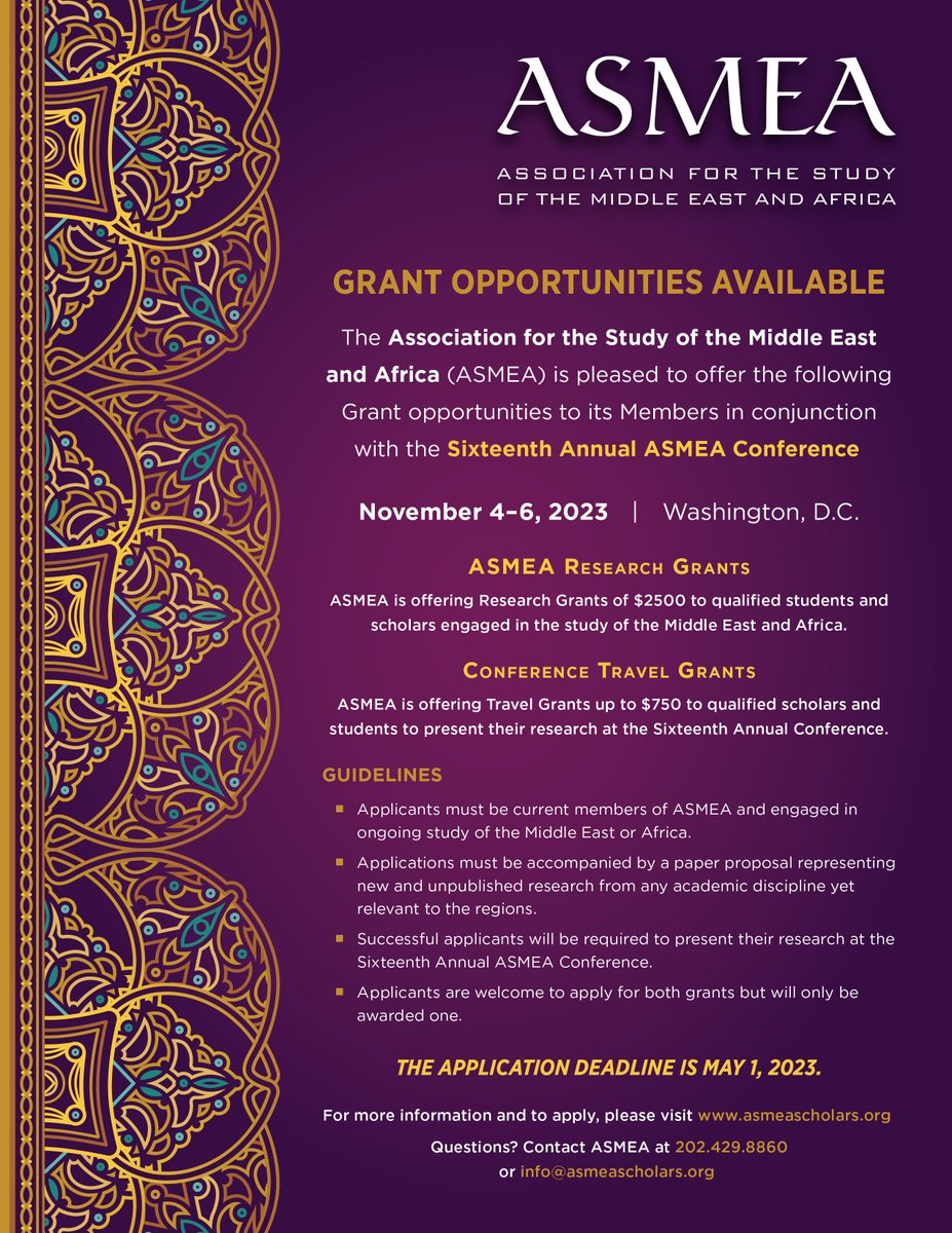 DUE MAY 1: ASMEA 2023 Research &amp; Travel Grants... Apply Now! - mailchi.mp/asmeascholars/…