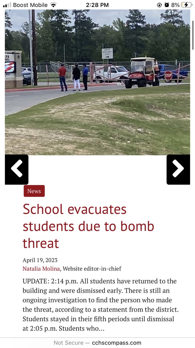CCHSJournalism's tweet photo. Students evacuate school due to bomb threat.

Check out the web for information 

https://t.co/XnHfpkDZpU https://t.co/rYUaZNBojM