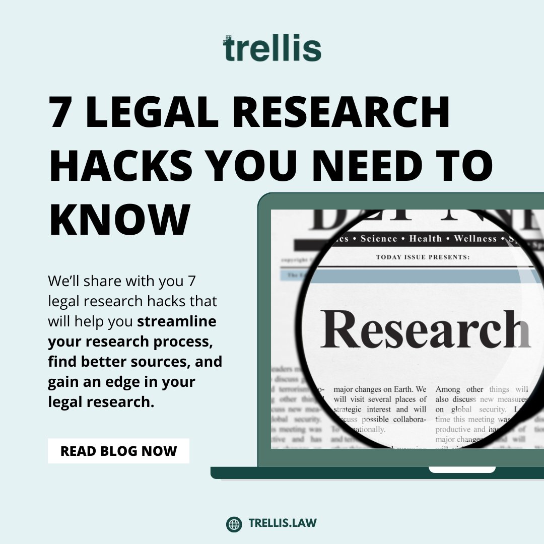 trellis_law's tweet photo. As a law student, lawyer, or legal professional, legal research is a fundamental skill you must master. Maximize Your Legal Research Efficiency with These 7 Hacks ❗  
Gain a competitive edge by visiting: https://t.co/Y7FfaNn7YI #trellislaw #legaltech #legalresearch https://t.co/MwvY00b9qc