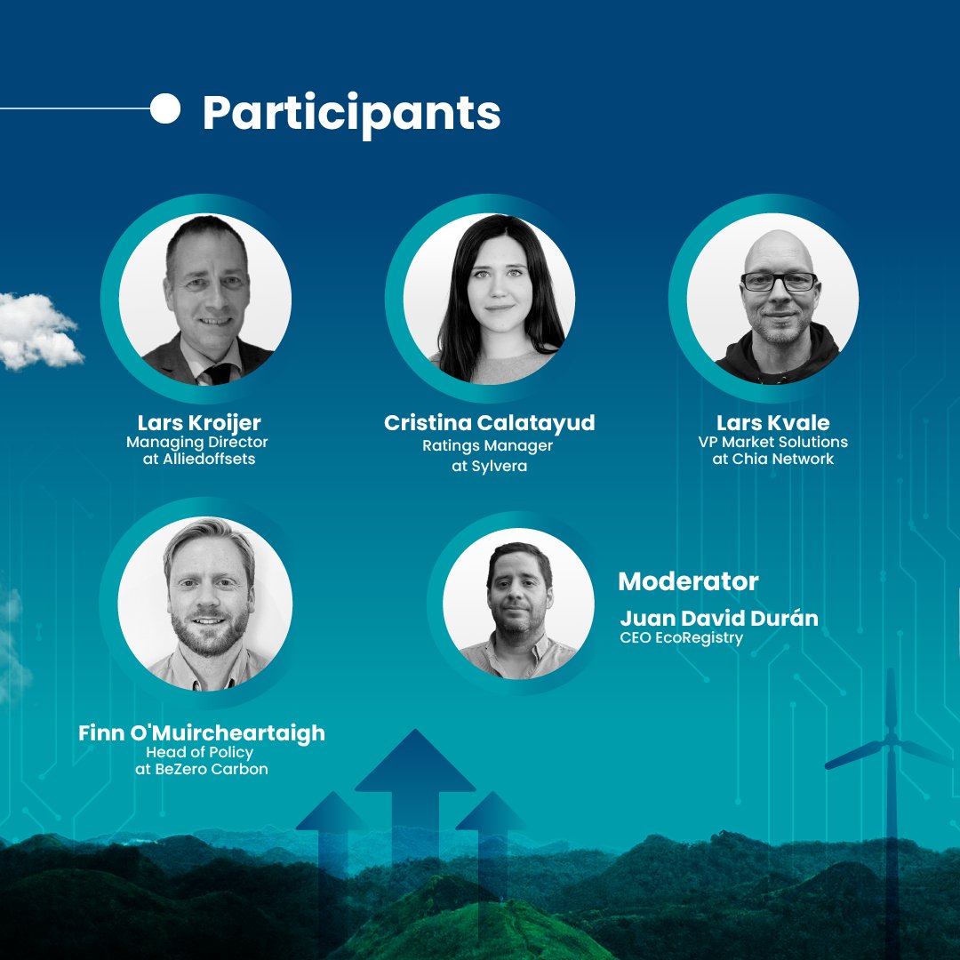 EcoRegistry's tweet photo. Meet the panelist for our next #Webinar: #Technology solution to boost #climate action. 
_ 
Conoce a los panelistas de nuestro próximo Webinar: #Soluciones tecnológicas para impulsar la acción por el #clima.    
Link to register / Registrate en este link:  https://t.co/890oeQQOn0 https://t.co/609ZGyuemK