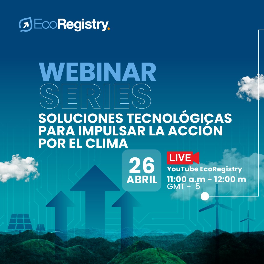 EcoRegistry's tweet photo. Meet the panelist for our next #Webinar: #Technology solution to boost #climate action. 
_ 
Conoce a los panelistas de nuestro próximo Webinar: #Soluciones tecnológicas para impulsar la acción por el #clima.    
Link to register / Registrate en este link:  https://t.co/890oeQQOn0 https://t.co/609ZGyuemK