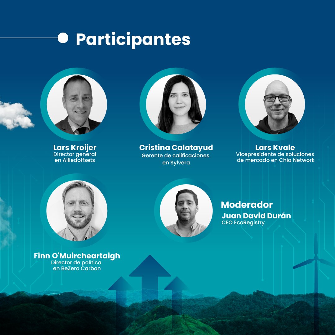 EcoRegistry's tweet photo. Meet the panelist for our next #Webinar: #Technology solution to boost #climate action. 
_ 
Conoce a los panelistas de nuestro próximo Webinar: #Soluciones tecnológicas para impulsar la acción por el #clima.    
Link to register / Registrate en este link:  https://t.co/890oeQQOn0 https://t.co/609ZGyuemK