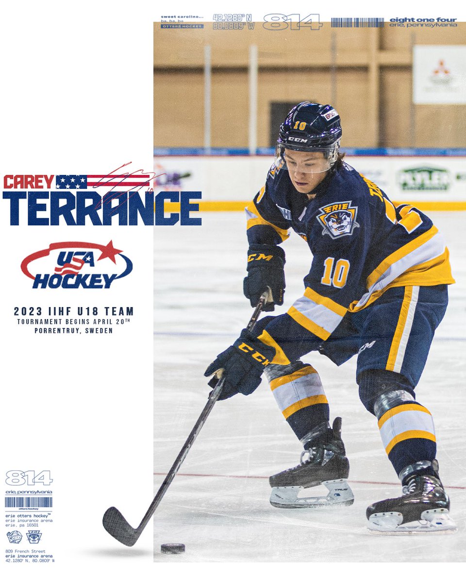 ErieOtters's tweet photo. Carey Terrance has been named to Team @usahockey for the U18 IIHF World Championship! https://t.co/Qs8zjGu3df