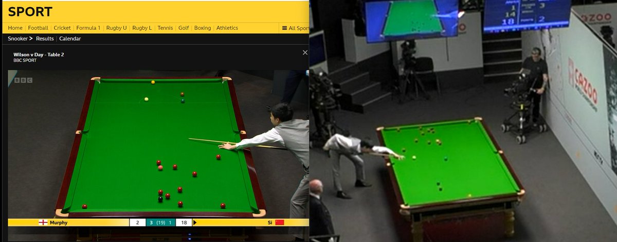 mrchic2002's tweet photo. @BBCSnooker If you have two windows open and wait for the midsession you get both views, could we not get this view on red button #SnookerWorldChampionship https://t.co/qfWdjoCZdI