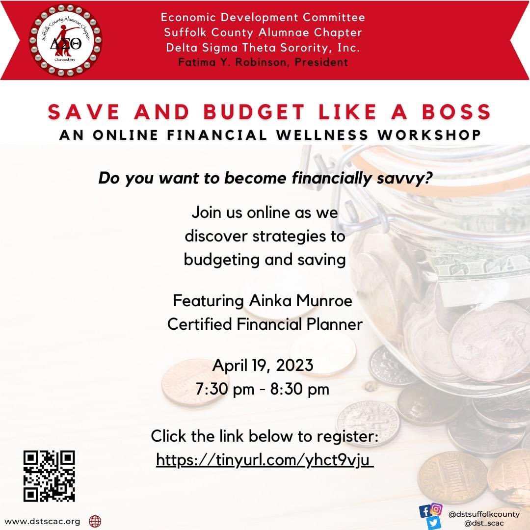 dst_scac's tweet photo. Join us tonight Save and Budget Like A Boss, 7:30 pm-8:30 pm. We will discuss strategies on budgeting and saving with financial planner, Ainka Munroe. RSVP below!  #DSTSCAC #FinancialFortitude #EconomicDevelopmentCommittee #ForwardWithFortitude

💰: https://t.co/lo3omfyaFT https://t.co/qyt2kAlfn8