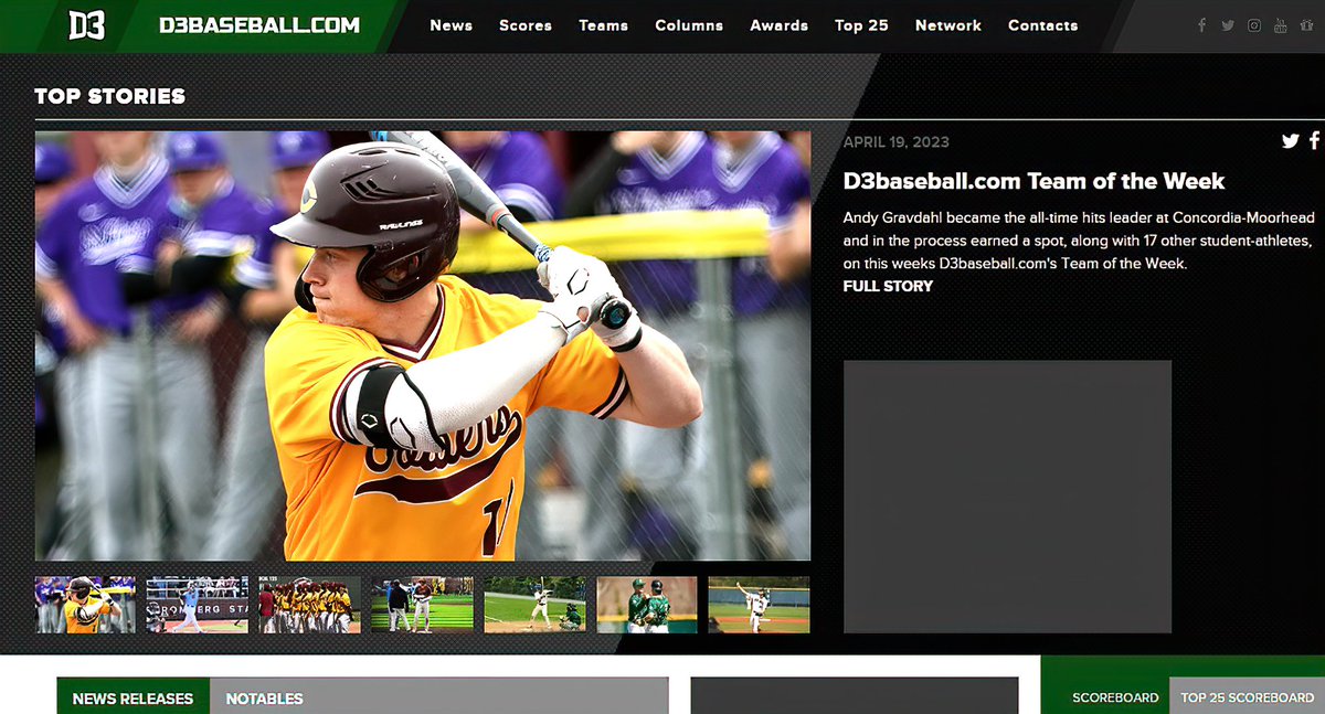 CORNGRATS to senior Andy Gravdahl, who was named to the <a href="/d3baseball/">D3baseball</a> National Team of the Week. He is the first MIAC player to earn the award this season &amp; the 4th Cobber to ever receive the honor.  

Details: bit.ly/3GSMDwH