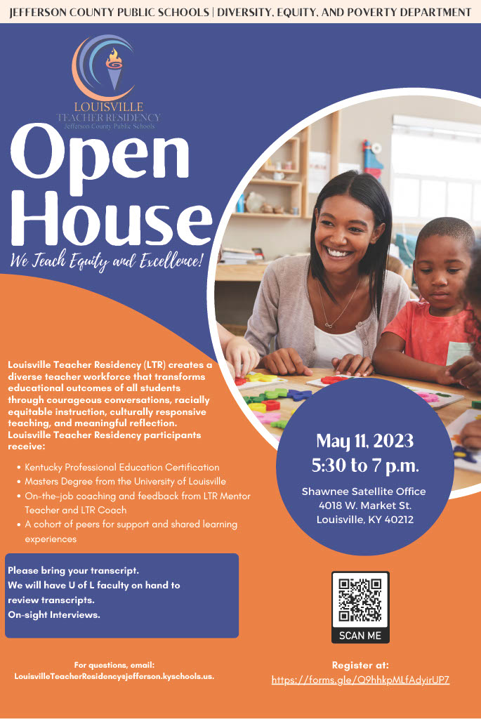 Register today to attend Louisville Teacher Residency Informational Session on May 11 from 5:30-7pm.