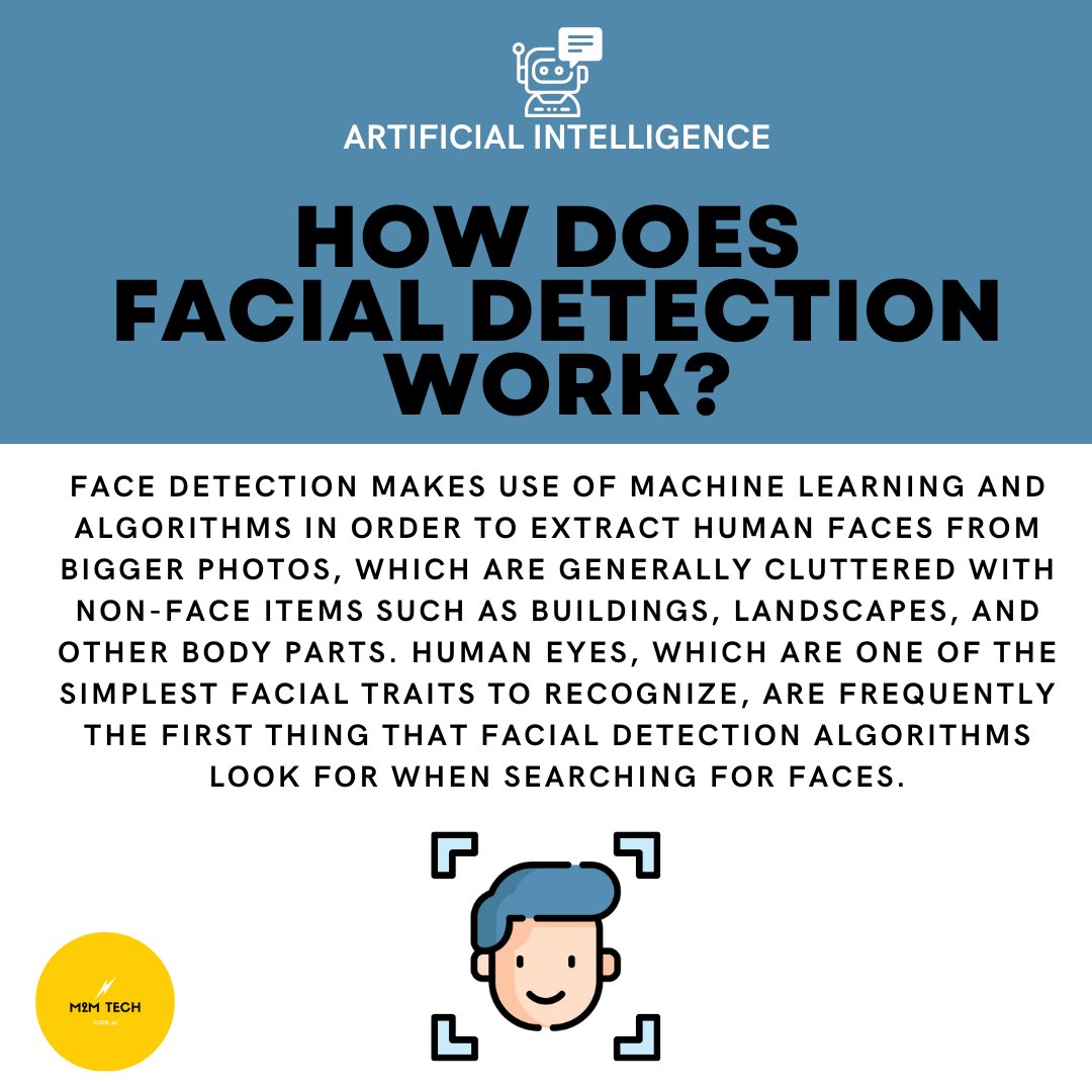 m2mtechconnect's tweet photo. How does facial detection work? 📱🤖🤔

#m2mtechbytes #cybersecurity #VR #AR #Cloud #BigData #Analytics #DataScience #AI #MachineLearning #Python #JavaScript #React #CloudComputing #Linux #Coding #100DaysofCode #DevOps #Dev #Tech #domain #facialdetection https://t.co/micQEWSnrV