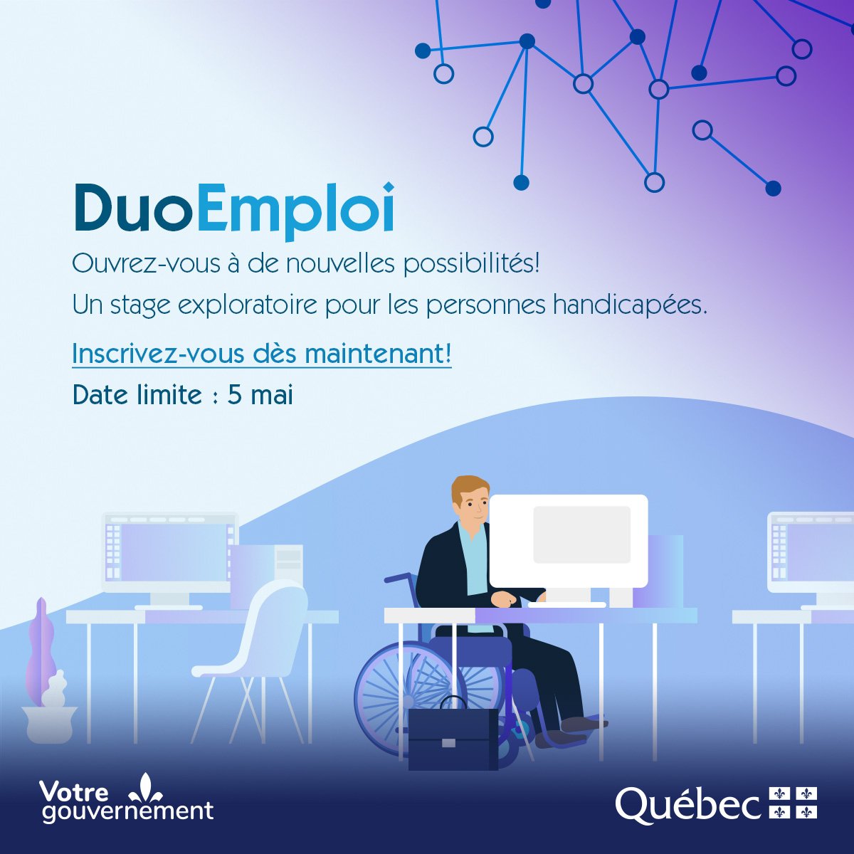 EricLefebvrePCC's tweet photo. Je joins ma voix à celle de ma collègue @CJKateri pour inviter les personnes vivant avec un handicap et les entreprises de mon comté à participer à la 3e édition de #DuoEmploi.
✨Date limite : 𝟱 𝗺𝗮𝗶
Inscription ➡️ https://t.co/IoCiwdACaC
+ d'infos ➡️ https://t.co/qV8IgGR3oe https://t.co/Jk6u5gHlpt