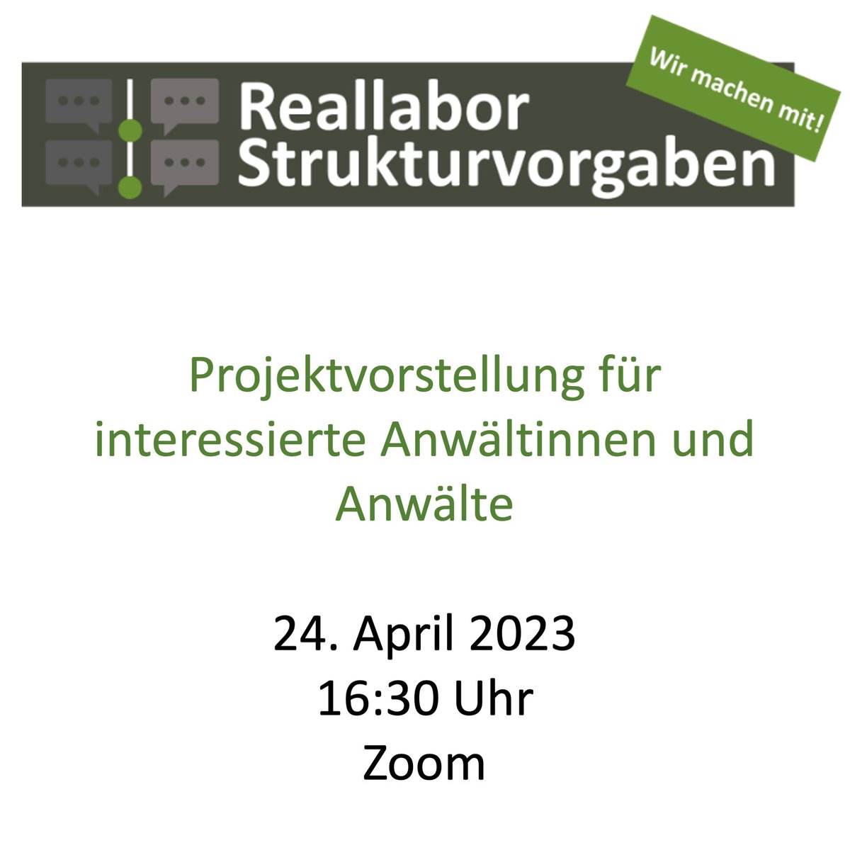 Friendly Reminder: Für RAe an den LGen Hannover, Landshut, Osnabrück und Regensburg - und alle anderen Interessierten! - stellen wir das Projekt Strukturvorgaben für den Parteivortrag online vor: 
24.4.2023, 16.30 Uhr über Zoom hier: uni-regensburg.zoom.us/j/62977018940 #Basisdokument