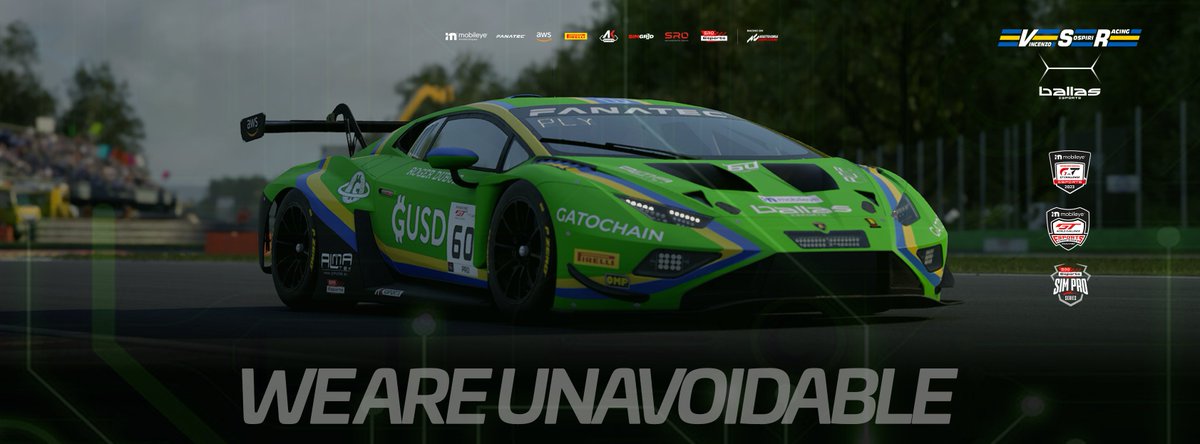 We are unavoidable... #ballasesports
@VSRacing1 
@LamborghiniSC 
SRO Esports
#simproseries
@GatoBlockchain 
Almatek Srl