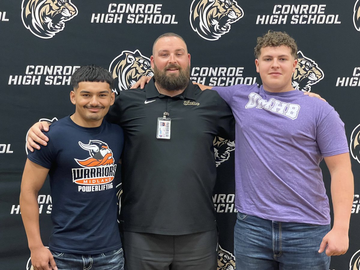 ConroePower's tweet image. Congrats to Roger Barrera signing with Midland University for Powerlifting and Jacob Pitzer with University of Mary Hardin Baylor to play football. Proud of y’all!