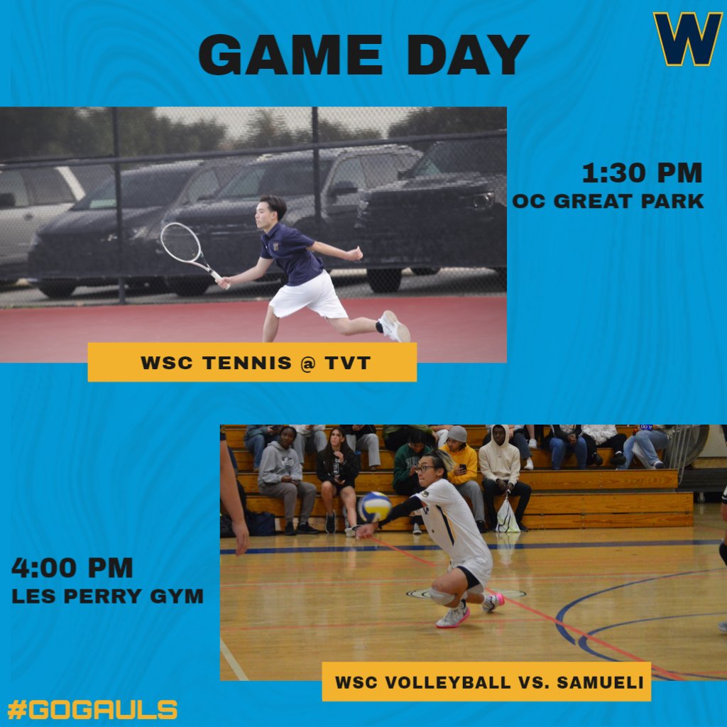 Hey sports fans! Webb sports have two games today! WSC Varsity Tennis is heading to Orange County to take on TVT at 1:30 PM this afternoon. WSC Volleyball is hosting Samueli at 4:00 PM today. #gogauls
