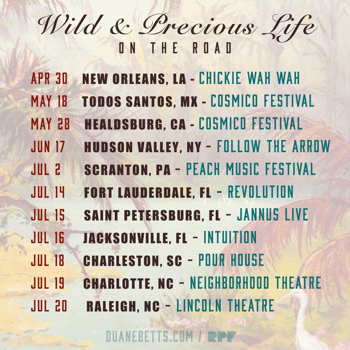 MrDuaneBetts's tweet photo. I  am so thrilled to announce my new LP, Wild &amp; Precious Life, available July 14, via @royalpotatofamily. Pre-order it now at link in bio! Thanks so much to my guests Derek Trucks (@DerekAndSusan), @realmarcusking and @nickibluhm ! 🌹🌴♥️💫 https://t.co/UZM57Avu9S