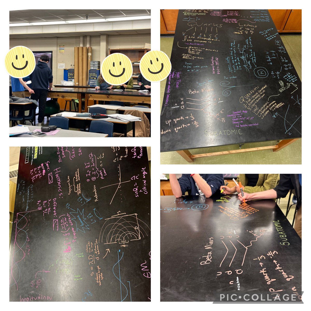 CarolynNickelo's tweet image. Chalk / wet erase markers on lab benches is one of my favourite classroom things. 

Today our #IBPhysics class started brainstorming / creating concept maps around six big themes from the course (Energy, Motion, Electricity, Fields, Waves and Subatomics) as part of our exam prep.