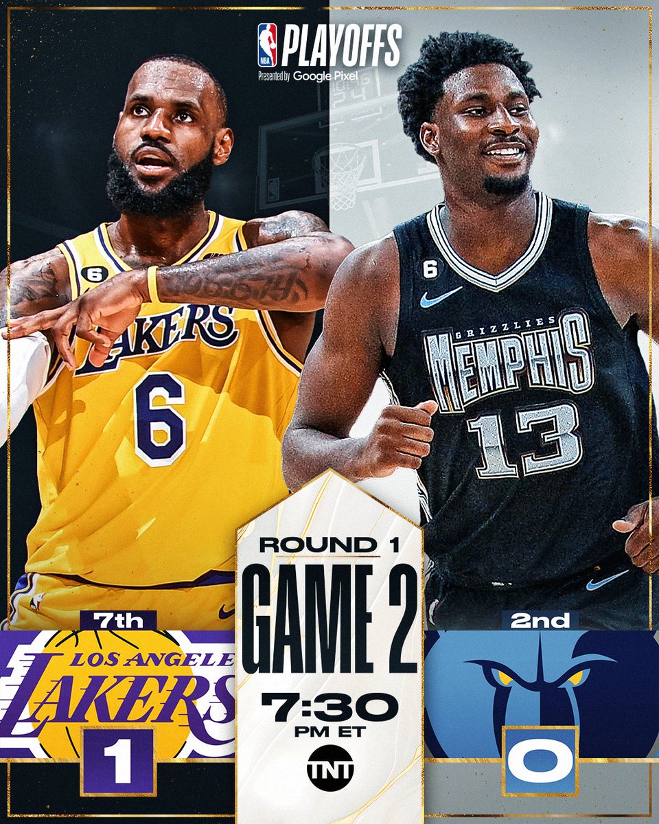 Lakers close Game 1 on 15-0 run.
How will the #KiaDPOY and MEM respond?

Game 2 tips at 7:30pm/et on TNT
