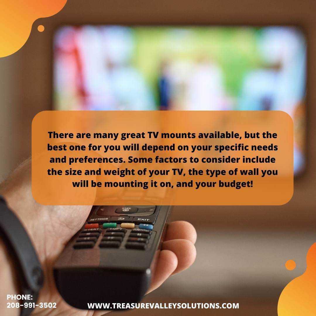 Which TV mount is the best? 🧐

It depends on your specific needs and preferences. Some factors to consider include the size and weight of your TV📺

#tvmounting  #hometheater #tvinstallation #surroundsound #home #smarthome #service #installation #securitycameras #tvmount #idaho