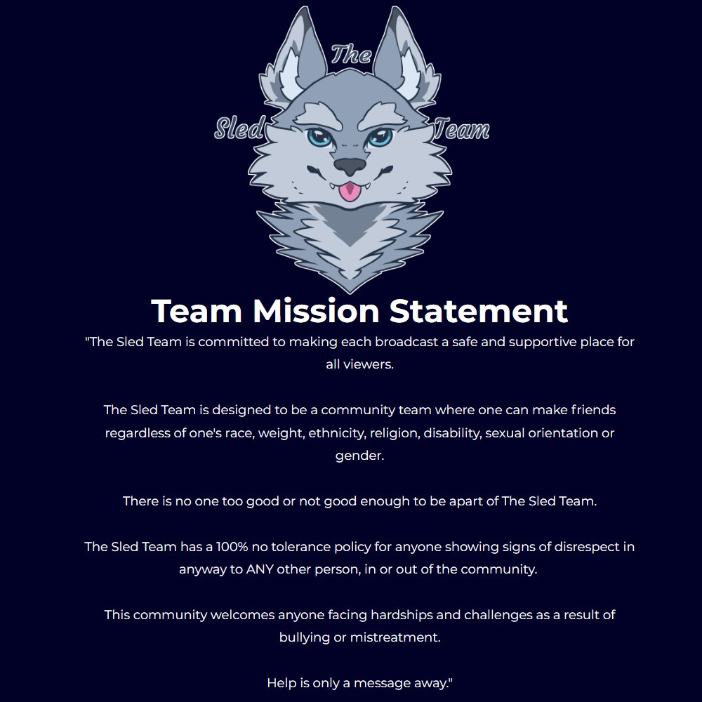 TwitchSledTeam's tweet photo. Welcome to The Sled Team! 

Led by @HuskenRaider, we're a community-oriented stream team on twitch committed to making each broadcast a safe and supportive place for all viewers. https://t.co/yaHS51IhPK