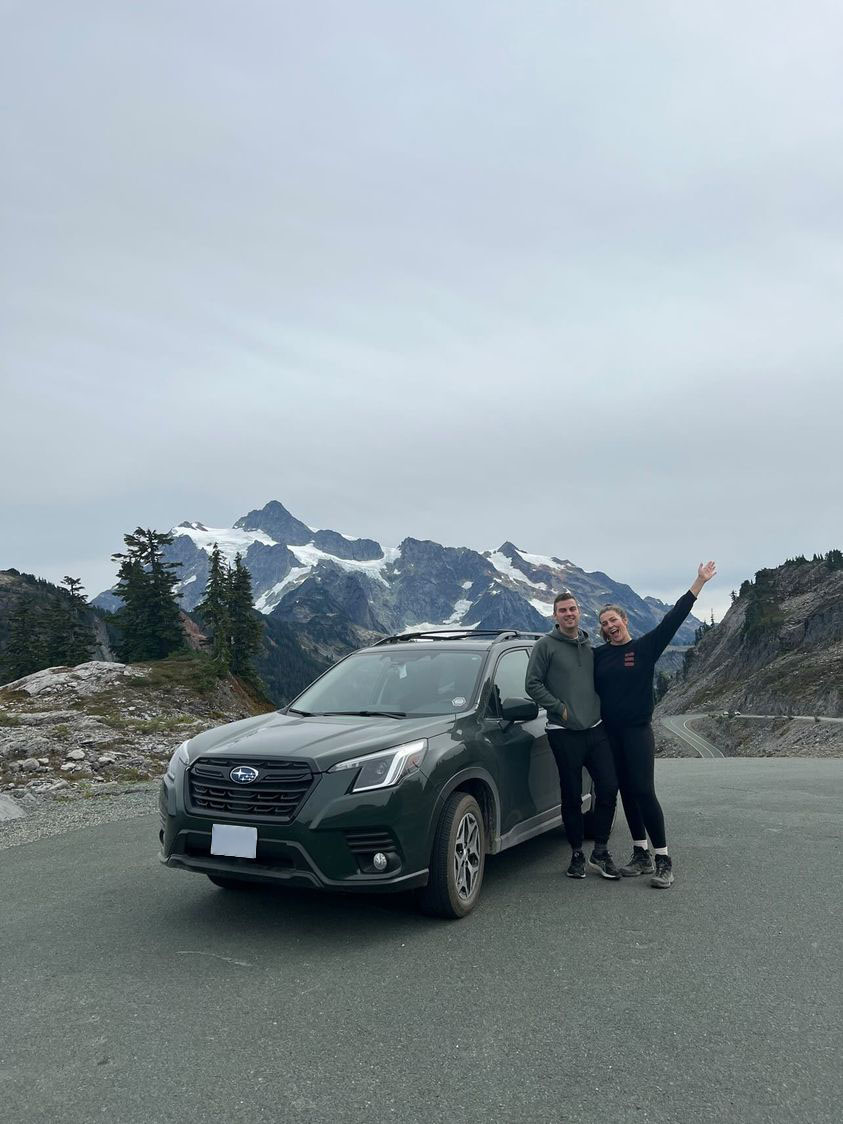 SubaruCanada's tweet photo. After having sold everything, Emma and her partner Lucas packed into their #2022Forester 🚙 and travelled through 17 states like Washington and Nebraska. Next stop, across Canada. 🇨🇦 (📷: Emma Beaudin and Lucas) https://t.co/8nhGnuq7F8
