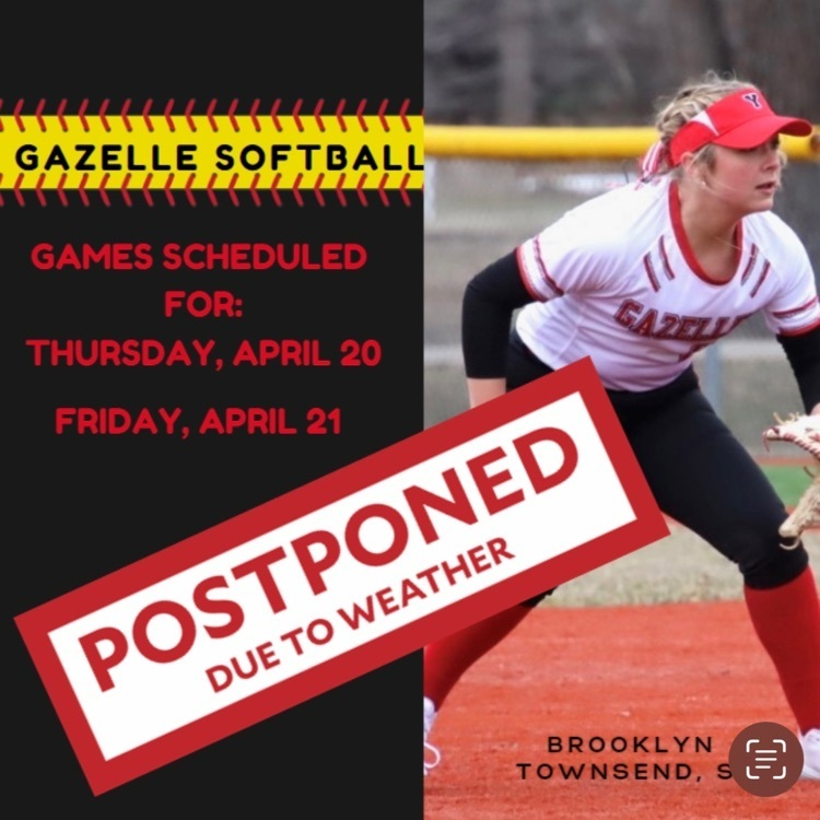 YSD633's tweet photo. YHS Gazelle softballs games are postponed for this week Thursday and Friday. Make up dates are TBA. https://t.co/jALBivvt0w