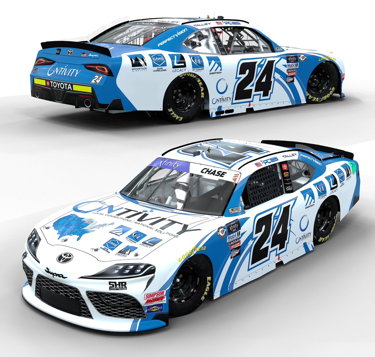 SamHuntRacing's tweet photo. 🎨 Dega Liveries 🎨 

Excited to get these two GR Supras on track this weekend! 

#TeamToyota | #AgPro300 | #GetCRUSHd | #Ontivity https://t.co/c0dpGZ1gll