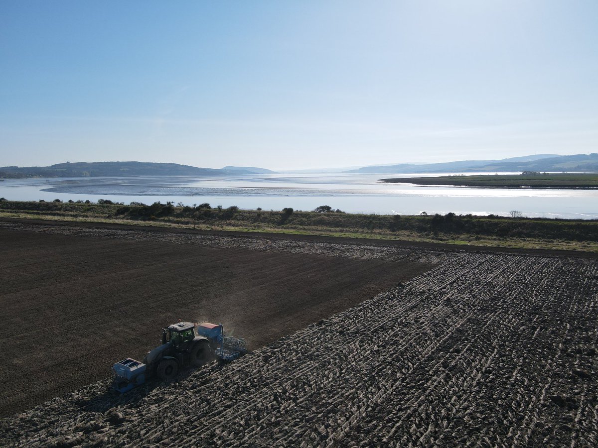 grewarfarming's tweet photo. The last of the ⁦@LGSeedsUK⁩ Diablo spring barley being sown on the Black Isle for ⁦@scotgrain⁩ ⁦⁦@bairdsmalt⁩ malting barley with a view of the #beaulyfirth https://t.co/jWj4qkylVb