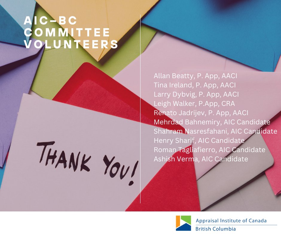 AICanada_BC's tweet photo. We want to give a shoutout to the amazing volunteers of the AIC-BC Committees. These hardworking individuals have gone above and beyond to support AIC-BC and the real estate appraisal profession.
Thank you!
#NVW2023
#ProfessionallyAppraised
#AICProfessionalAppraisers https://t.co/wK62WU98d1