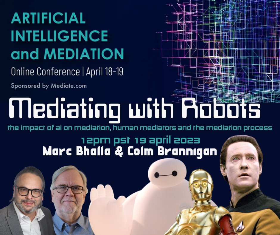 Had fun discussing some of my favourite robots at the #AI &amp; #Mediation Online Conference today with <a href="/colmbrannigan/">Colm Brannigan</a>, @crule, @mediatecom   

#DR #ChatGPT #ODR 🤖 #RobotsAsFriends