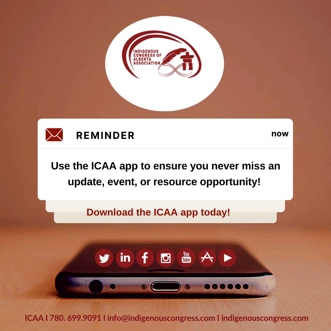 The ICAA app will give you push notifications regarding
community outreach projects, advocacy activities,
announcements, and more! Download the app free in your devices App Store. 
#ICAA
#Download
#App 
#Connect
#Collaborate
#Community
#Firstnations
#lnuit
#Alberta
#Métis