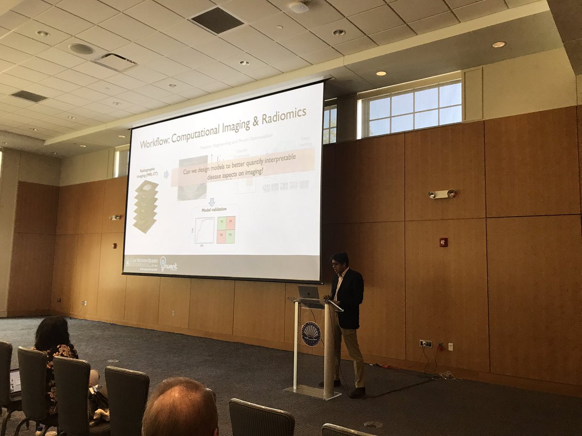 KGinCLE's tweet photo. @satishev wrapping up the symposium section of the Adamczyk lecture series, sharing research on radiomics, deep learning, characterizing treatment response #Inventlab https://t.co/dfZpxu4OeB