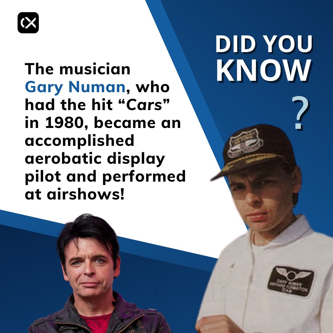 The synth pioneer had a secondary career as a leading stunt pilot✈️

#didyouknow

#music #musicfacts #garynuman #pilot #musician #cars #airshows #aerobatic #unknownfacts