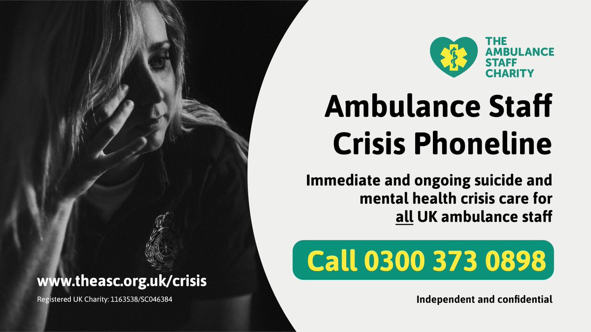 NARU_org's tweet photo. The #Ambulance Staff Crisis Phoneline is here 24/7 365 days a year to provide immediate &amp; ongoing #Suicide &amp; #MentalHealth support for all UK #Ambulance Staff. 

Run by @TASCharity &amp; totally independent &amp; confidential.

Call: 0300 373 0898

Get more at https://t.co/IaV5kGOvwv https://t.co/R6bEkmyPob